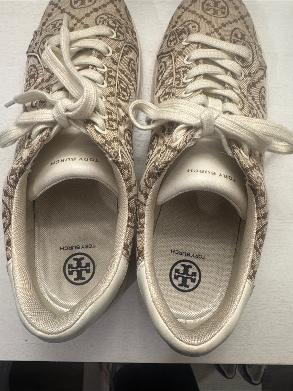 EUC ~ Tory Burch Beige/Brown Howell Logo Canvas Sneakers - Picture 7 of 9
